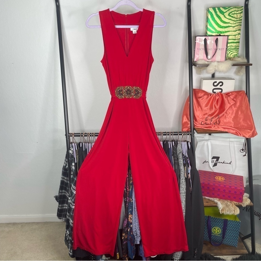 Cato Red V Neck Jumpsuit